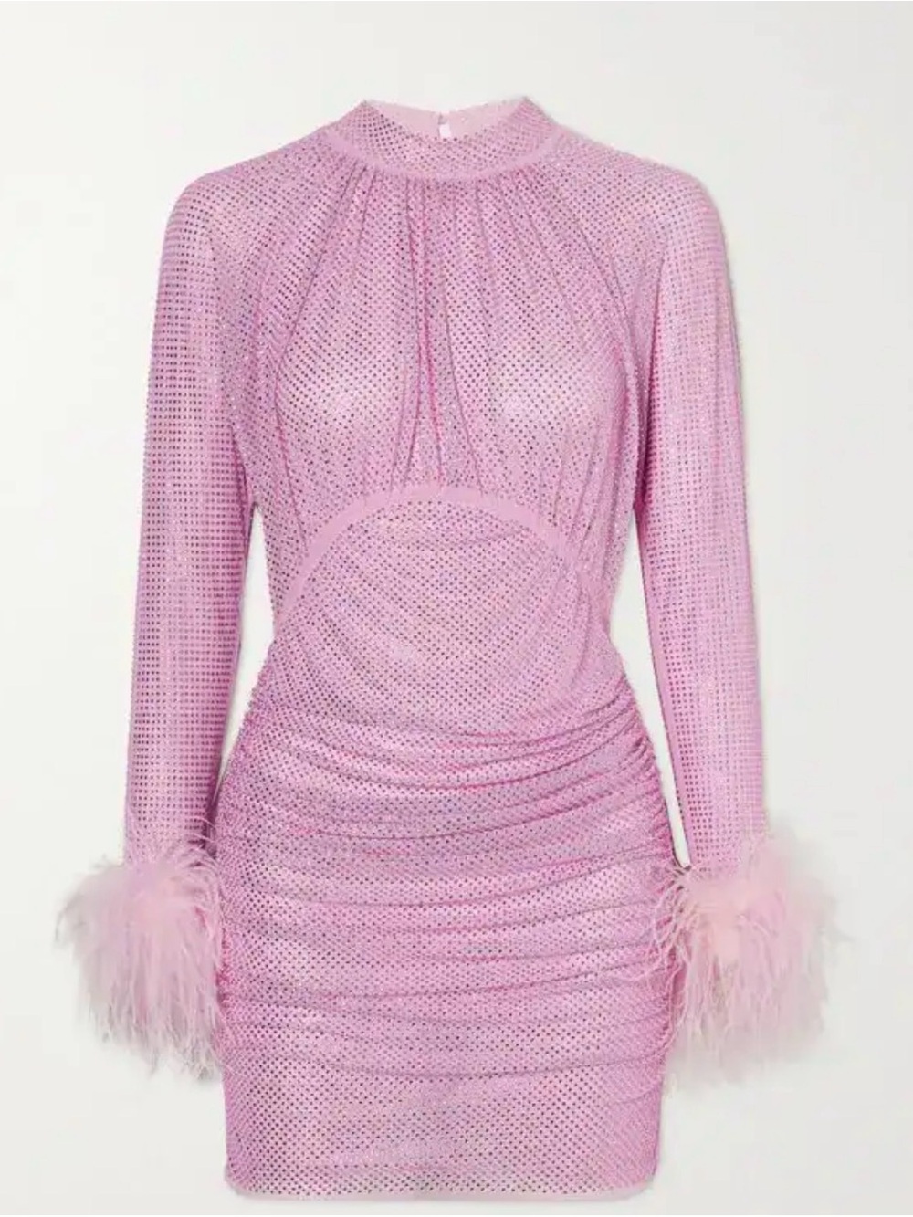 Self-Portrait Feather-trimmed crystal-embellished stretch-mesh mini dress
